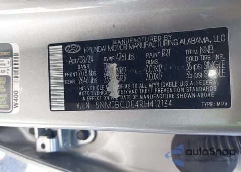 2024 Hyundai Tucson Sel from USA, damaged, VIN 5NMJBCDE4RH412134